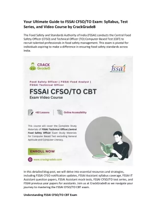 Your Ultimate Guide to FSSAI CFSOTO Exam Syllabus, Test Series, and Video Course by CrackGradeB