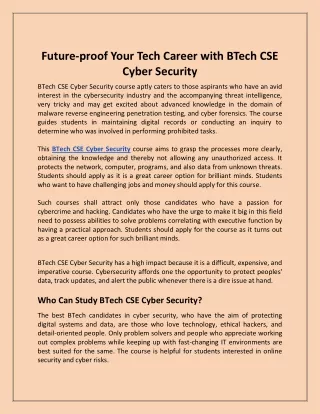 Future-proof Your Tech Career with BTech CSE Cyber Security