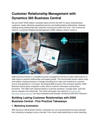 Building Stronger Customer Connections with Dynamics 365 Business Central