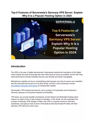 Top 6 Features of Serverwala's Germany VPS Server Explain Why It is a Popular Hosting Option in 2024