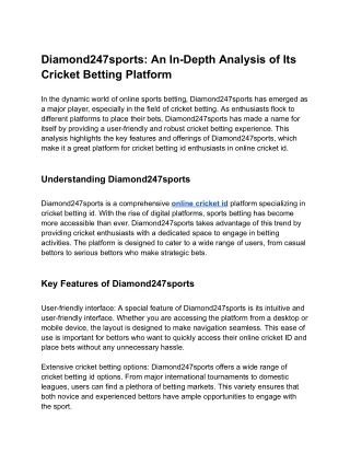 Diamond247sports: An In-Depth Analysis of Its Cricket Betting P