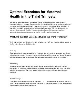 Optimal Exercises for Maternal Health in the Third Trimester