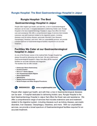 Rungta Hospital- The Best Gastroenterology Hospital in Jaipur