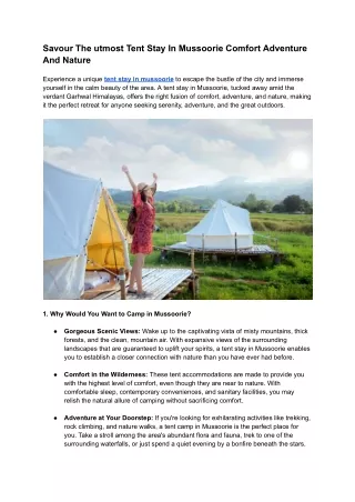 Savour The utmost Tent Stay In Mussoorie Comfort Adventure And Nature