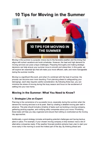 10 Tips for Moving in the Summer