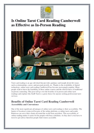 Is Online Tarot Card Reading Camberwell as Effective as In Person Reading