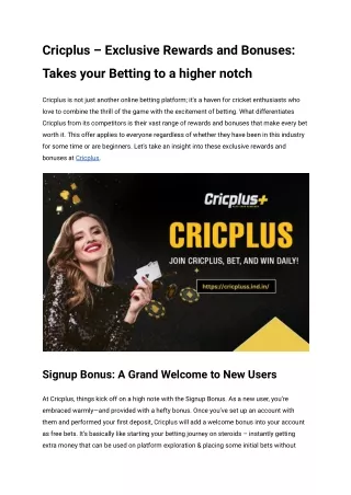 Cricplus – Exclusive Rewards and Bonuses_ Takes your Betting to a higher notch