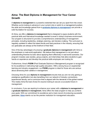 Post Graduate Diploma in Management | PG Courses AIMA