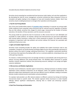 Innovative Business Models Enabled by Serverless Cloud