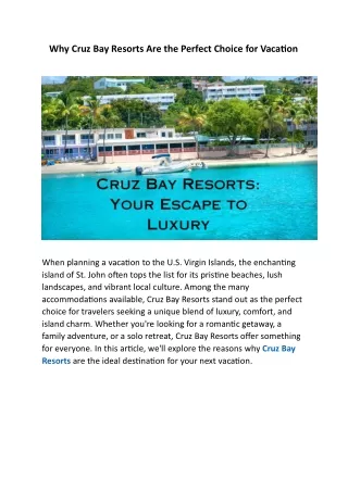 Why Cruz Bay Resorts Are the Perfect Choice for Vacation