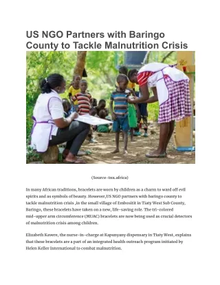 US NGO Partners with Baringo County to Tackle Malnutrition Crisis