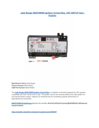 Jade Range 4625100000 Ignition Control Box, 24V, NAT_LP Gas _ PartsFe