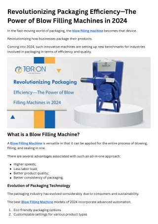 Revolutionizing Packaging Efficiency—The Power of Blow Filling Machines in 2024