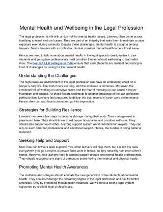 SLS Hyd- Mental Health and Wellbeing in the Legal Profession