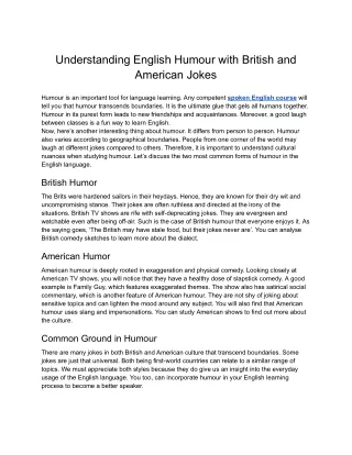 ELTIS- Understanding English Humour with British and American Jokes