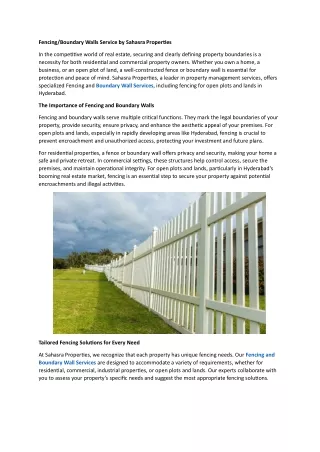 Fencing/Boundary Walls Service by Sahasra Properties