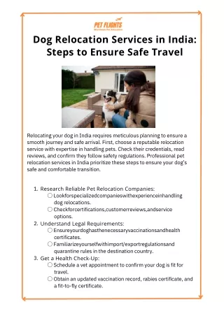 Dog Relocation Services in India: Steps to Ensure Safe Travel