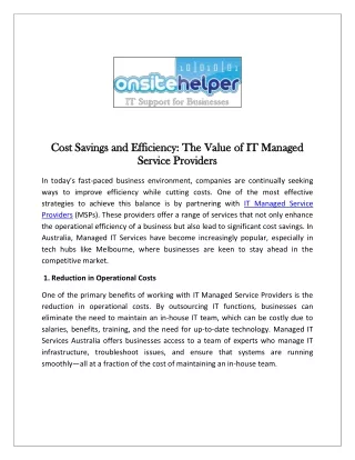 Cost Savings and Efficiency: The Value of IT Managed Service Providers