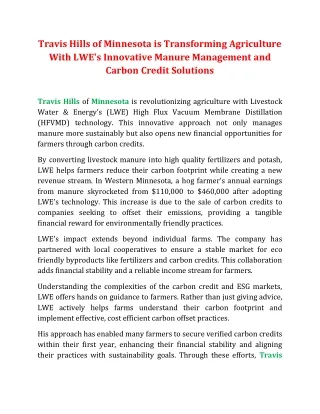 Travis Hills of Minnesota is Transforming Agriculture With LWE's Innovative Manure Management & Carbon Credit Solutions