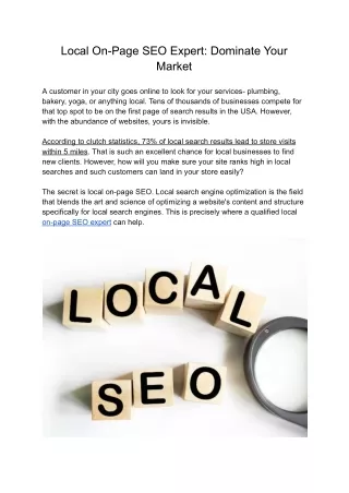 Achieve Market Dominance with a Local On-Page SEO Expert