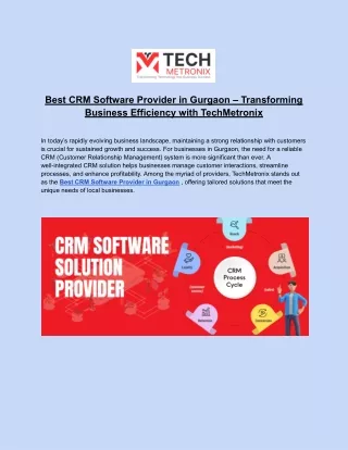 Best CRM Software Provider in Gurgaon –  TechMetronix