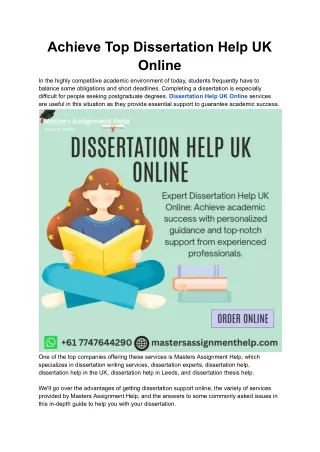 Achieve Top Dissertation Help UK Online