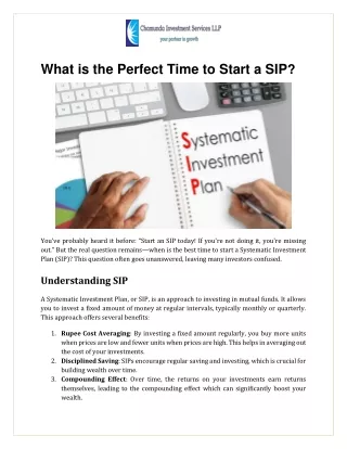 What is the Perfect Time to Start a SIP