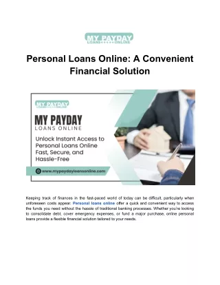 Quick and Secure Personal Loans Online - Get Approved Fast with My Payday Loans