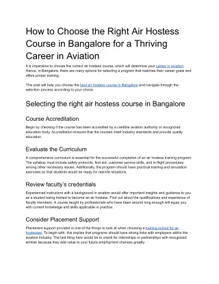 How to Choose the Right Air Hostess Course in Bangalore