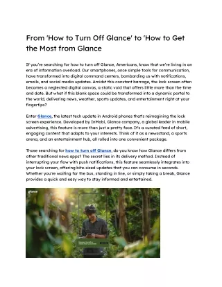 From 'How to Turn Off Glance' to 'How to Get the Most from Glance