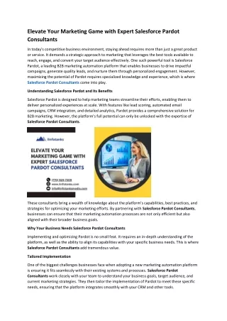 Elevate Your Marketing Game with Expert Salesforce Pardot Consultants