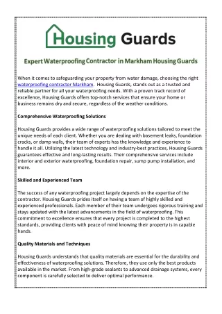 Expert Waterproofing Contractor in Markham Housing Guards