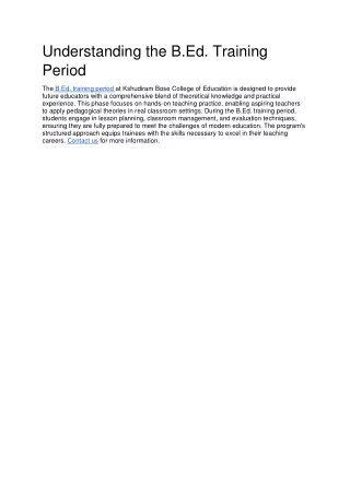 Understanding the B.Ed. Training Period