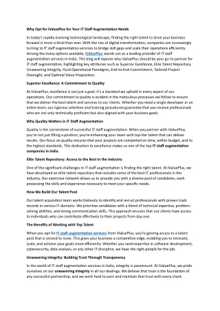 Why Opt for iValuePlus for Your IT Staff Augmentation Needs