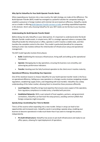 Why Opt for iValuePlus for Your Build-Operate-Transfer Needs