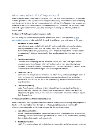 Why Choose India for IT Staff Augmentation