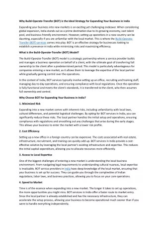 Why Build-Operate-Transfer (BOT) is the Ideal Strategy for Expanding Your Business in India