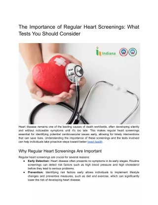 The Importance of Regular Heart Screenings: What Tests You Should Consider