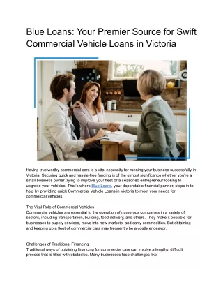Commercial Car Loan Online Melbourne