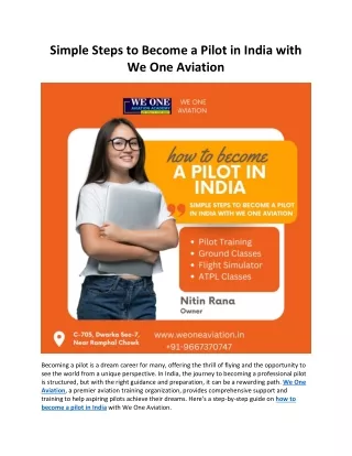 Simple Steps to Become a Pilot in India with We One Aviation