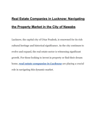 Real Estate Companies in Lucknow_ Navigating the Property Market in the City of Nawabs