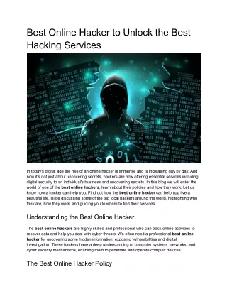 Best Online Hacker to Unlock the Best Hacking Services