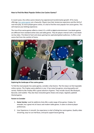 How to Find the Most Popular Online Live Casino Games