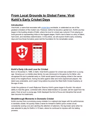 From Local Grounds to Global Fame: Virat Kohli’s Early Cricket Days