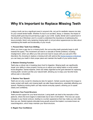 Why It’s Important to Replace Missing Teeth - www.alphadentalclinic.ca