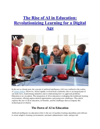 The Rise of AI in Education- Revolutionizing Learning for a Digital Age