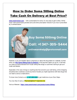 How to Order Soma 500mg Online Take Cash On Delivery at Best Price