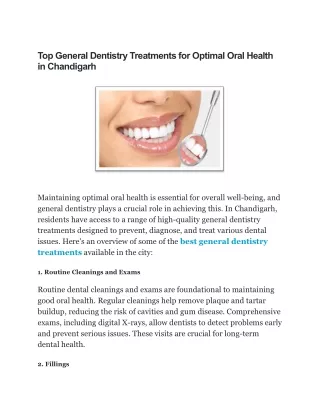 Top General Dentistry Treatments  In Chandigarh By Dentafix