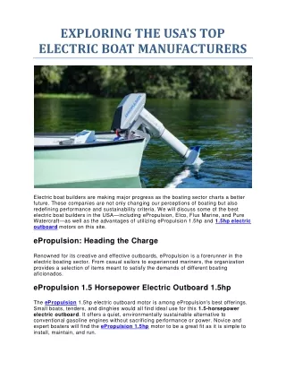 EXPLORING THE USA TOP ELECTRIC BOAT MANUFACTURERS