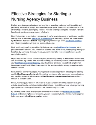 Effective Strategies for Starting a Nursing Agency Business
